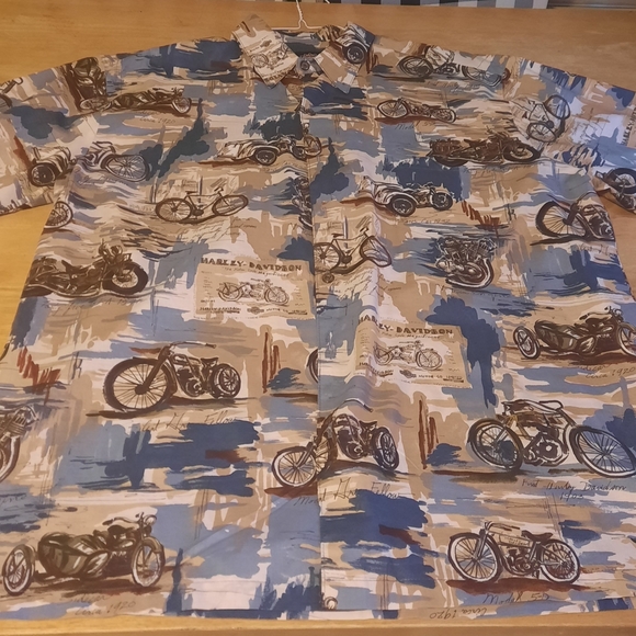 Mens Harley-Davidson Casual Motorcycle Print Shirt - Tan, Blue, Black - Picture 6 of 8